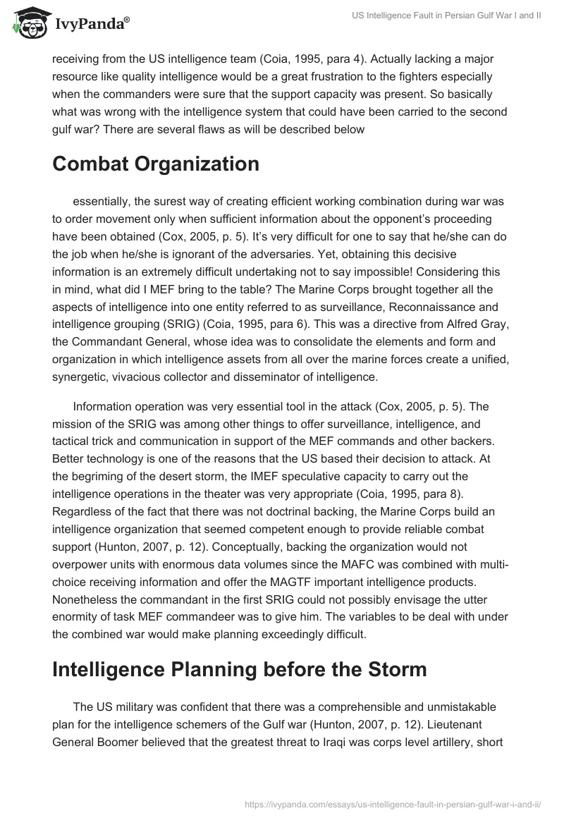 US Intelligence Fault in Persian Gulf War I and II. Page 2