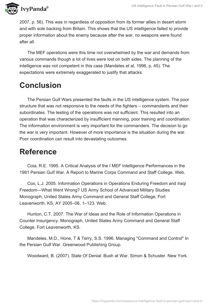US Intelligence Fault in Persian Gulf War I and II. Page 4