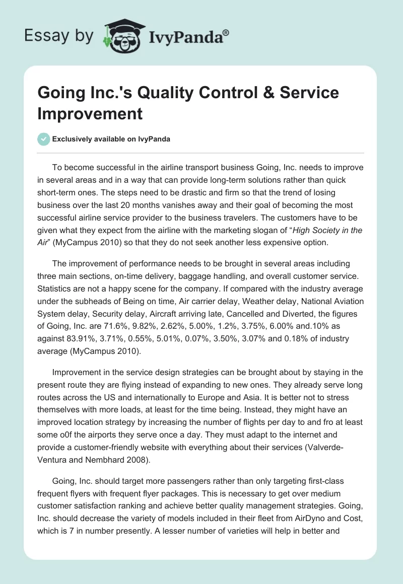 Going Inc.'s Quality Control & Service Improvement. Page 1