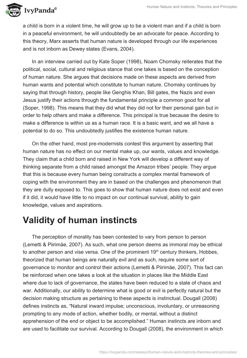 Human Nature and Instincts: Theories and Principles. Page 2