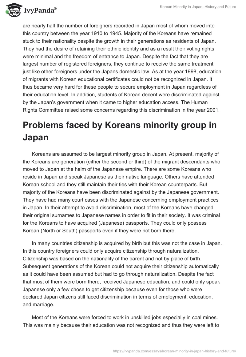 Korean Minority in Japan: History and Future. Page 2