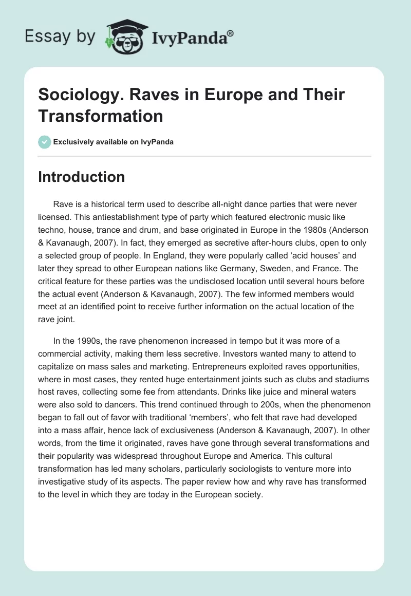 Sociology. Raves in Europe and Their Transformation. Page 1