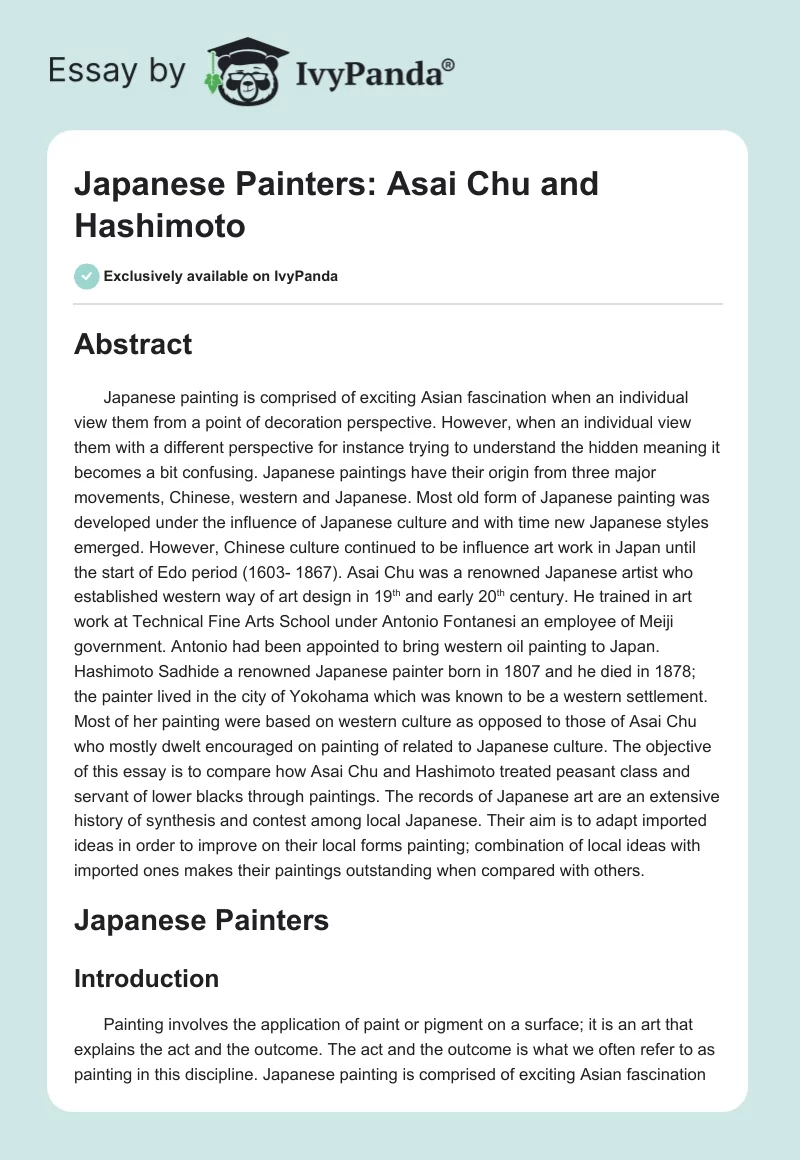Japanese Painters: Asai Chu and Hashimoto. Page 1