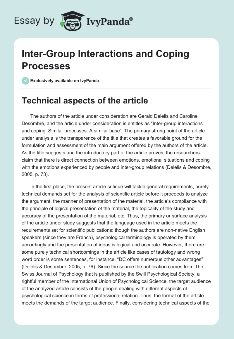 Inter-Group Interactions and Coping Processes. Page 1