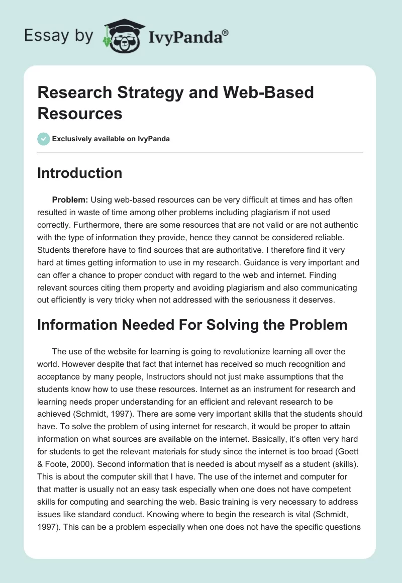 Research Strategy and Web-Based Resources. Page 1