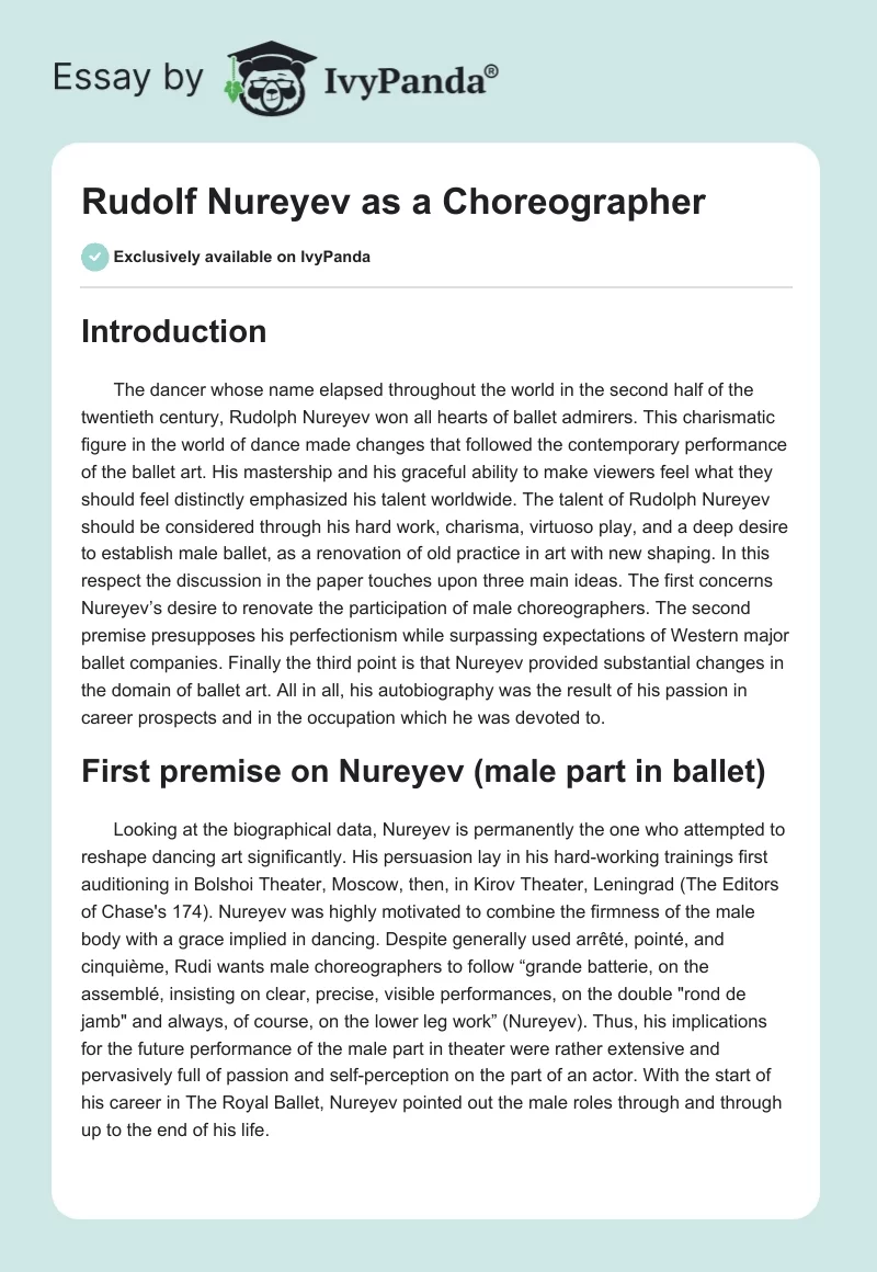 Rudolf Nureyev as a Choreographer. Page 1