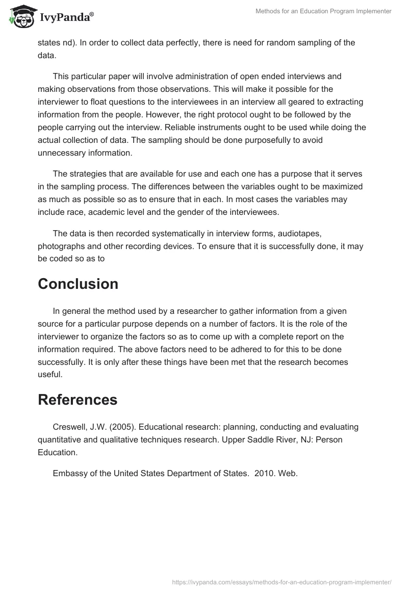 Methods for an Education Program Implementer. Page 2