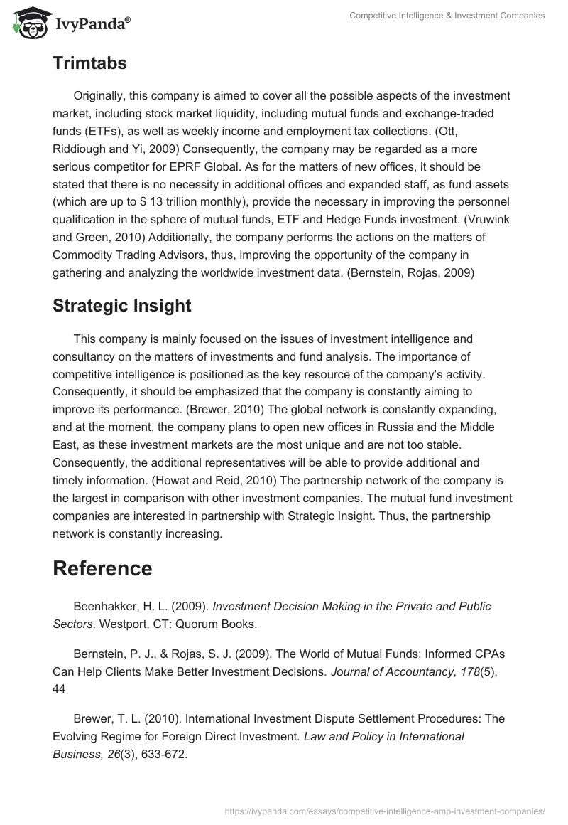 Competitive Intelligence & Investment Companies. Page 2