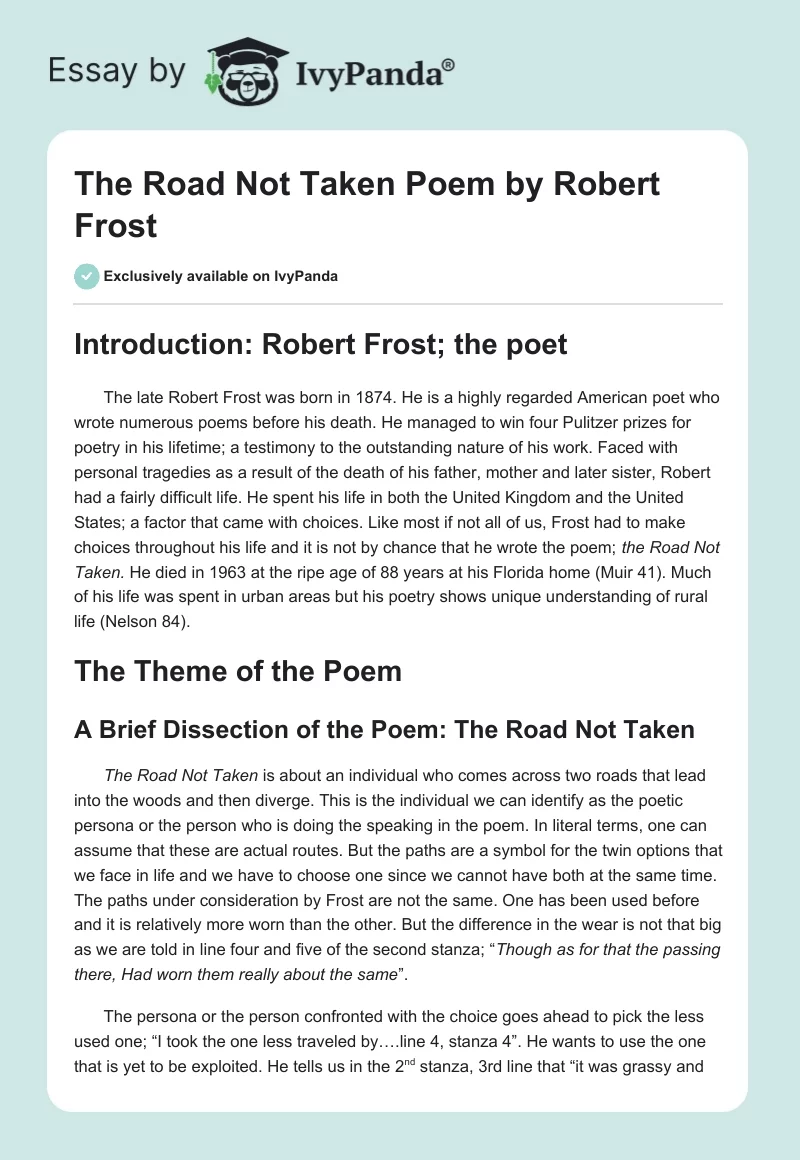 "The Road Not Taken" Poem by Robert Frost. Page 1