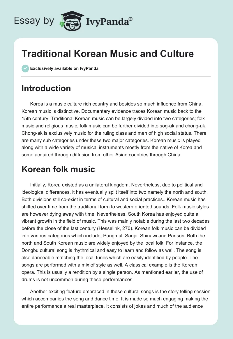 Traditional Korean Music and Culture. Page 1