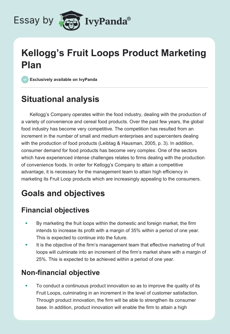 Kellogg’s Fruit Loops Product Marketing Plan. Page 1