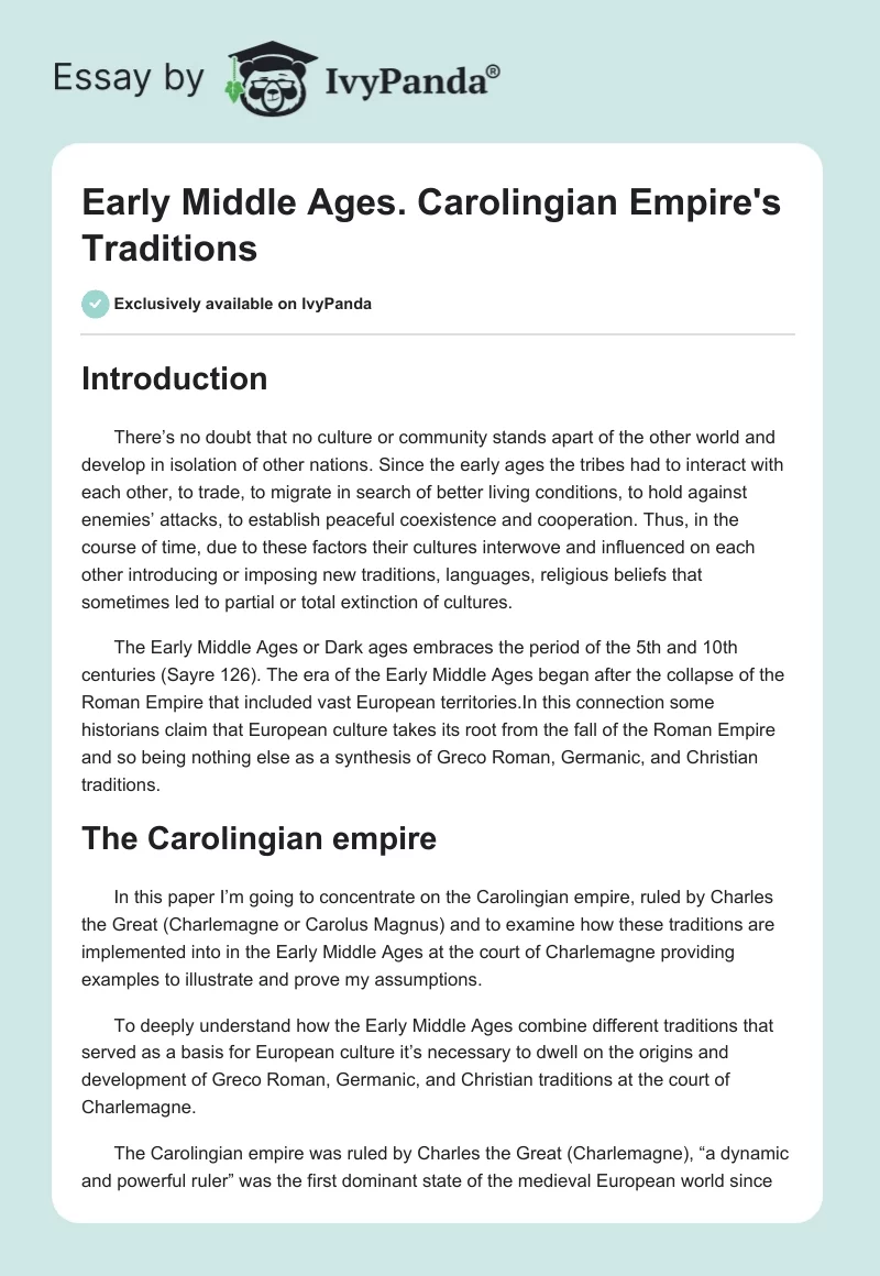 Early Middle Ages. Carolingian Empire's Traditions. Page 1