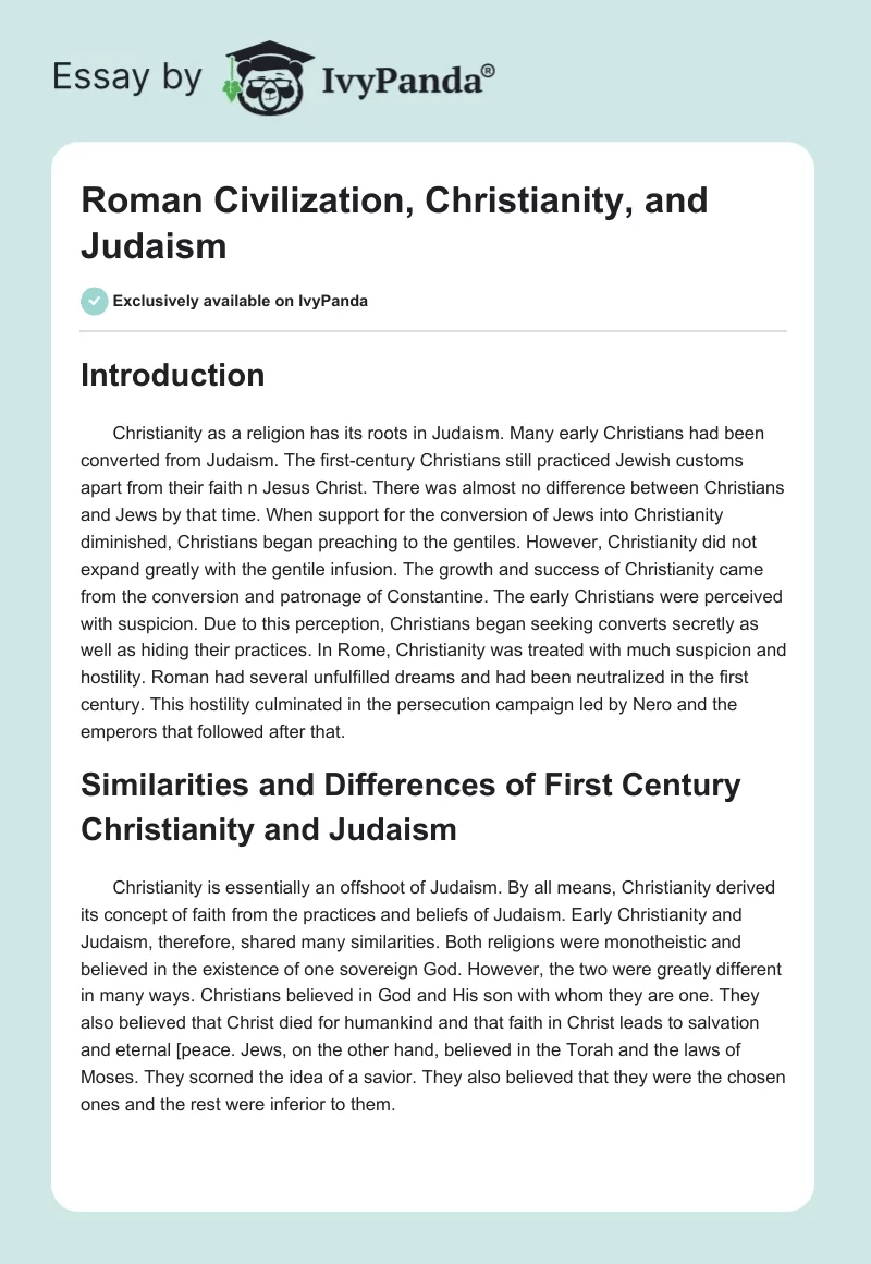 Roman Civilization, Christianity, and Judaism. Page 1
