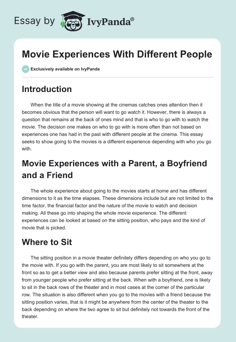 Movie Experiences With Different People. Page 1