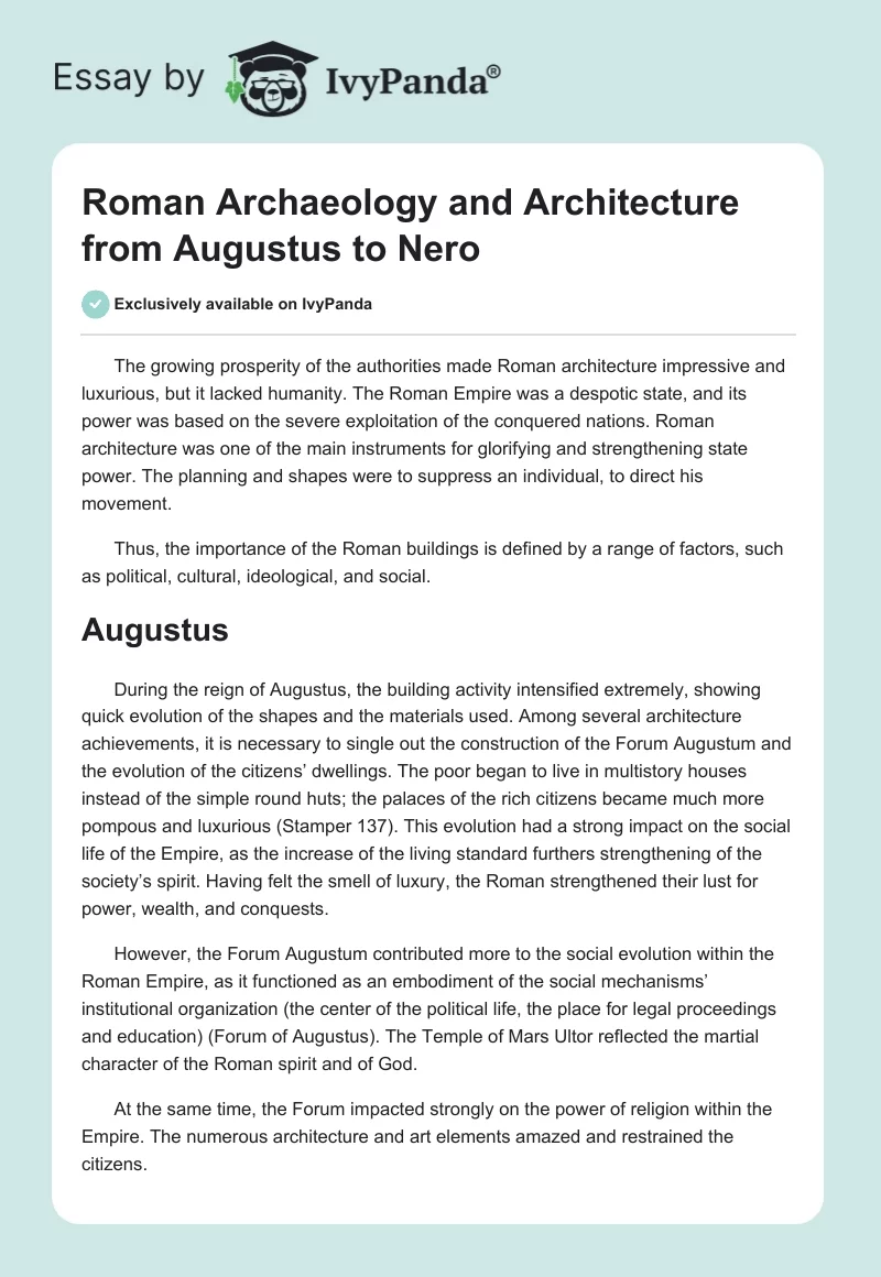 Roman Archaeology and Architecture From Augustus to Nero. Page 1
