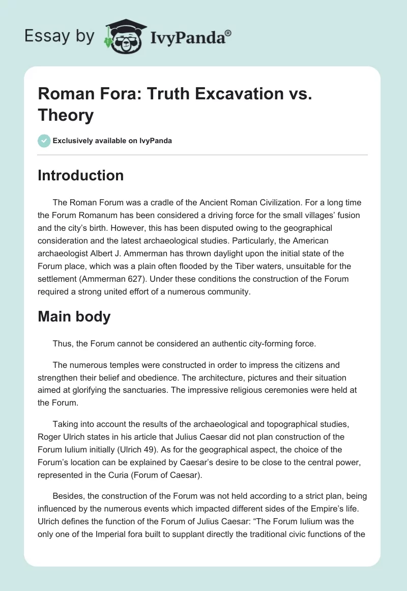 Roman Fora: Truth Excavation vs. Theory. Page 1