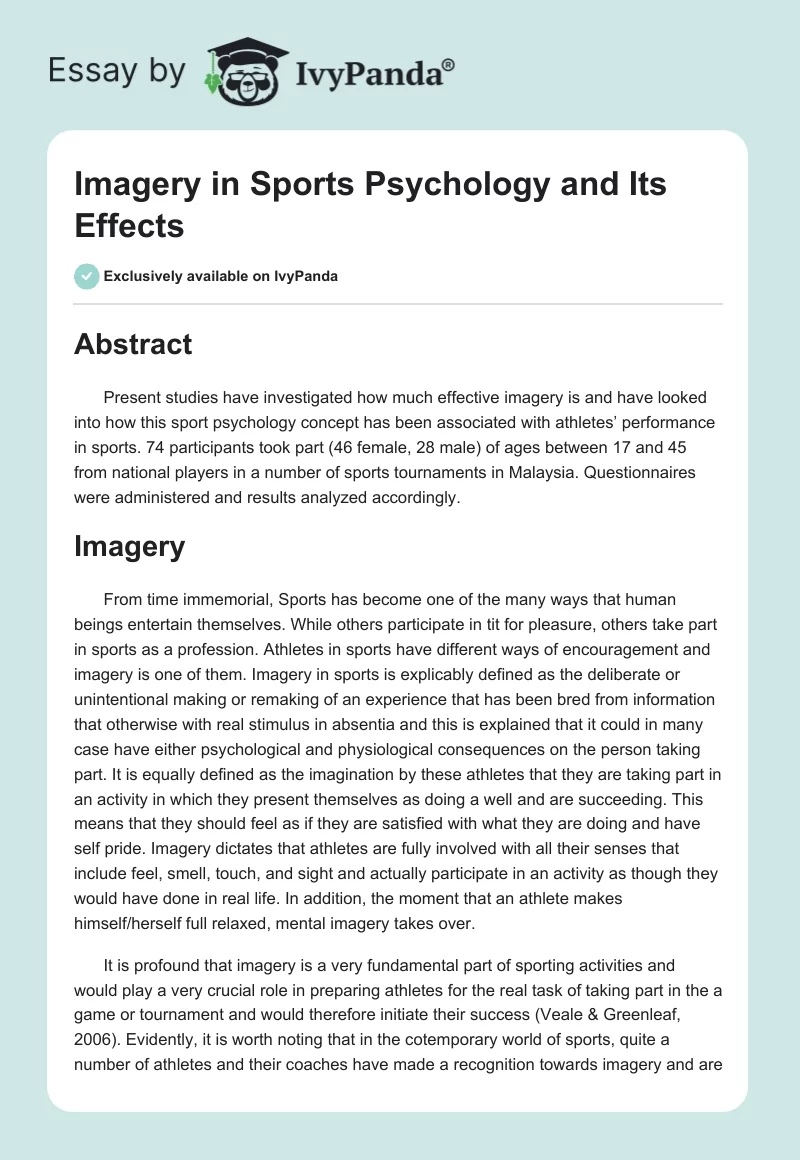 Imagery in Sports Psychology and Its Effects. Page 1