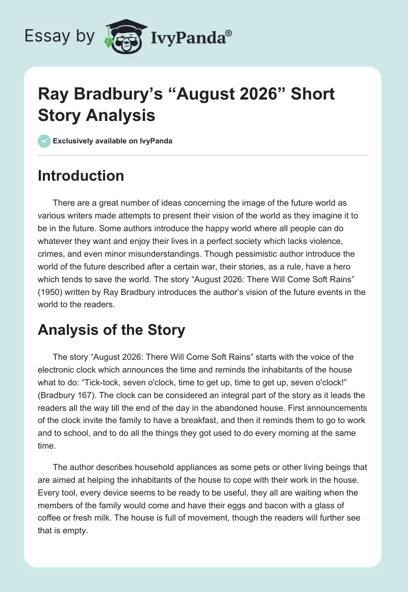 Ray Bradbury’s “August 2026” Short Story Analysis. Page 1