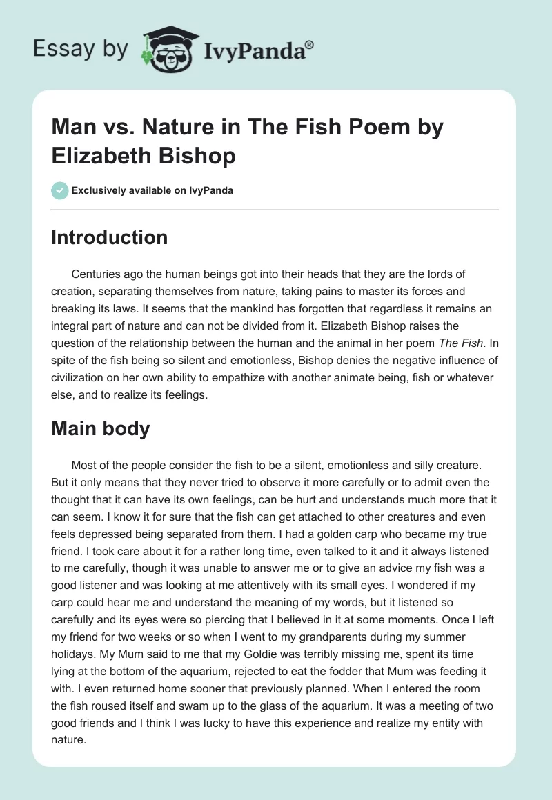 Man vs. Nature in The Fish Poem by Elizabeth Bishop. Page 1