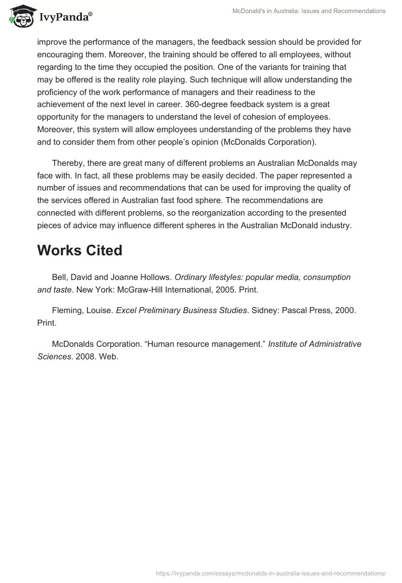 McDonald's in Australia: Issues and Recommendations. Page 3