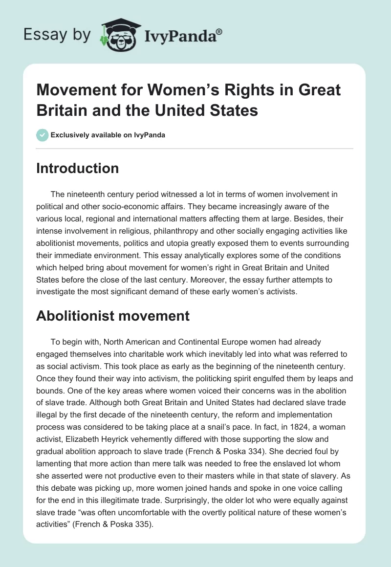Movement for Women’s Rights in Great Britain and the United States. Page 1