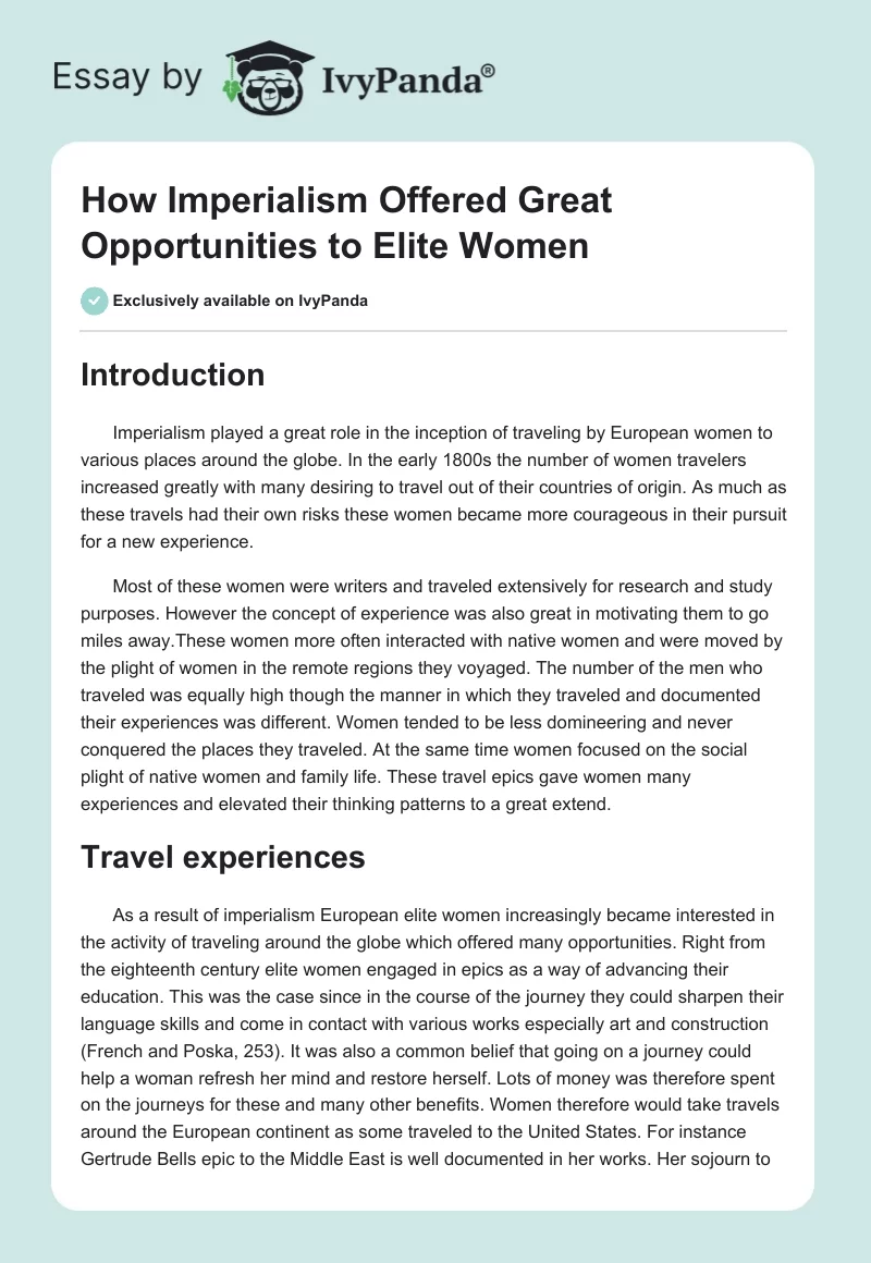 How Imperialism Offered Great Opportunities to Elite Women. Page 1