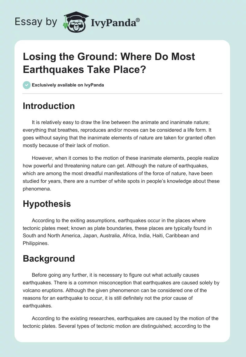 Losing the Ground: Where Do Most Earthquakes Take Place?. Page 1