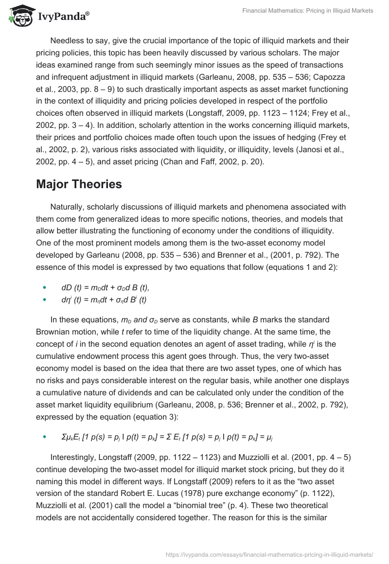 Financial Mathematics: Pricing in Illiquid Markets. Page 2
