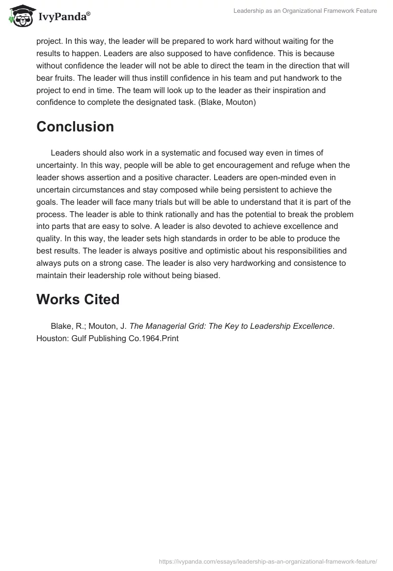 Leadership as an Organizational Framework Feature. Page 2