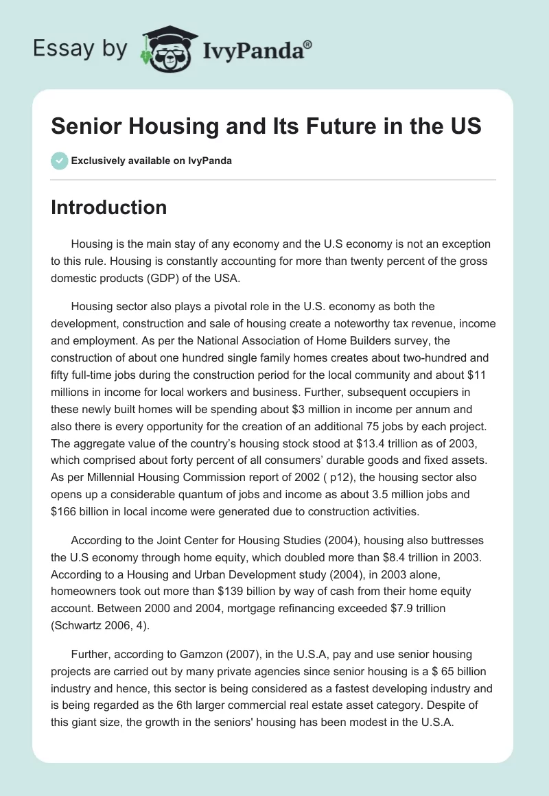 Senior Housing and Its Future in the US. Page 1