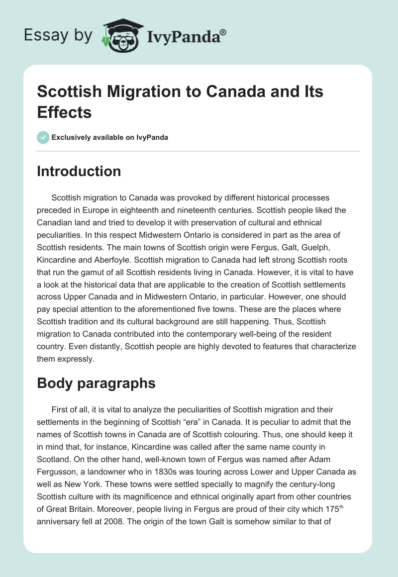 Scottish Migration to Canada and Its Effects. Page 1