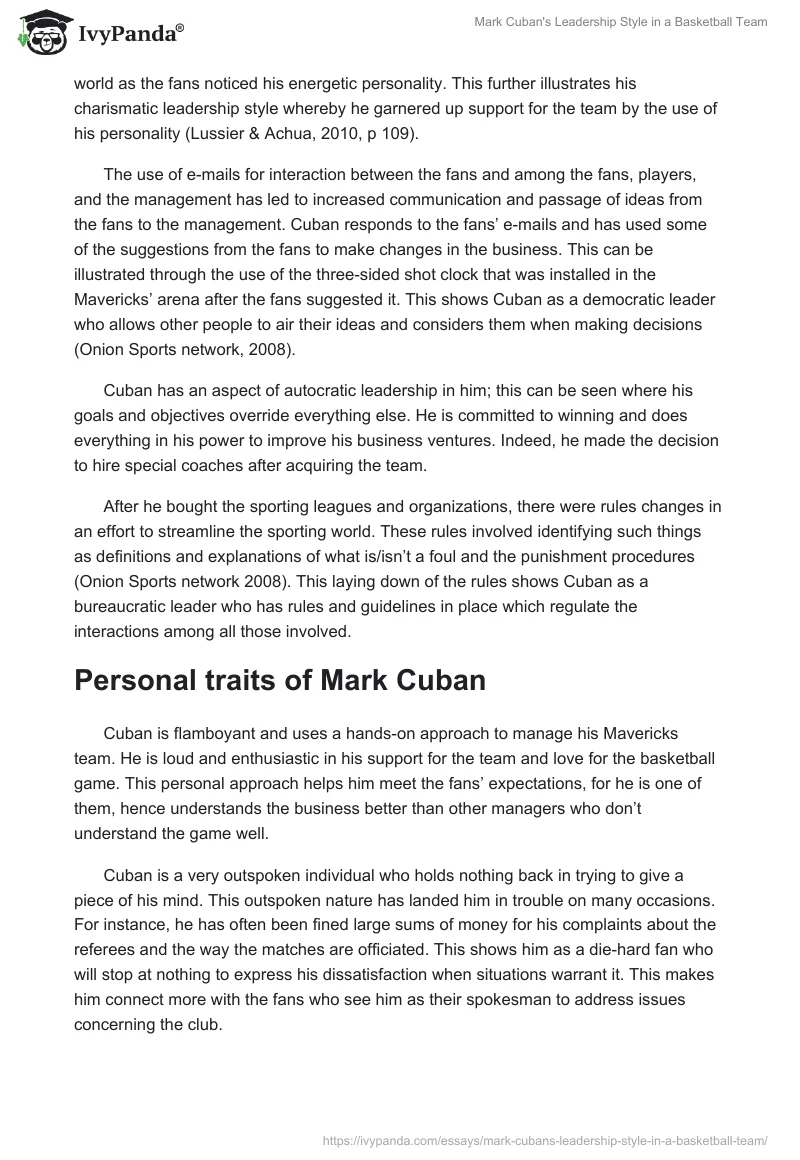 Mark Cuban's Leadership Style in a Basketball Team. Page 3