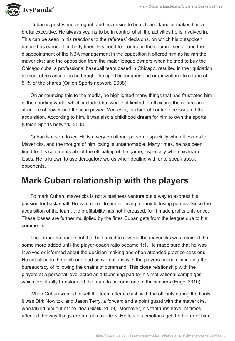 Mark Cuban's Leadership Style in a Basketball Team. Page 4