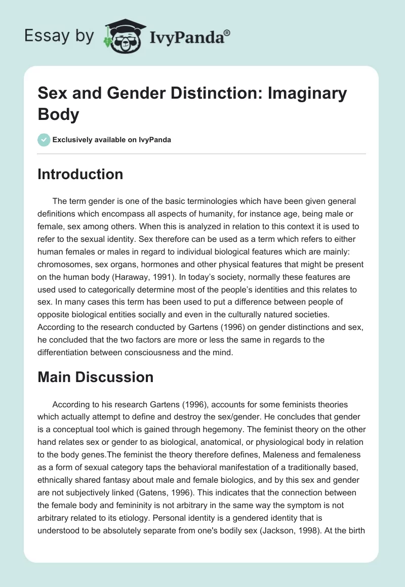 Sex and Gender Distinction: Imaginary Body. Page 1
