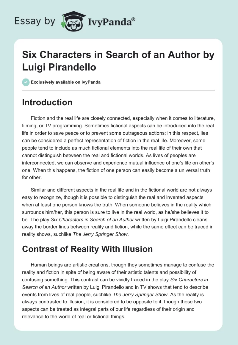"Six Characters in Search of an Author" by Luigi Pirandello. Page 1