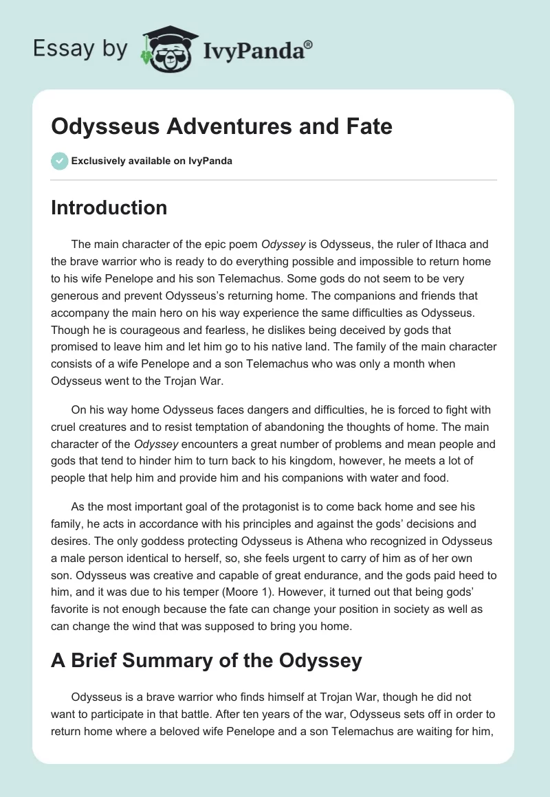 Odysseus Adventures and Fate. Page 1