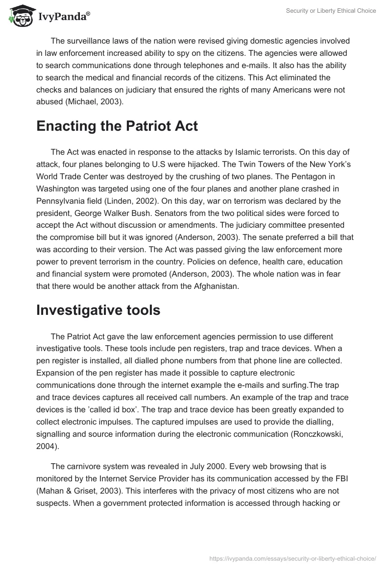 Security or Liberty Ethical Choice. Page 2