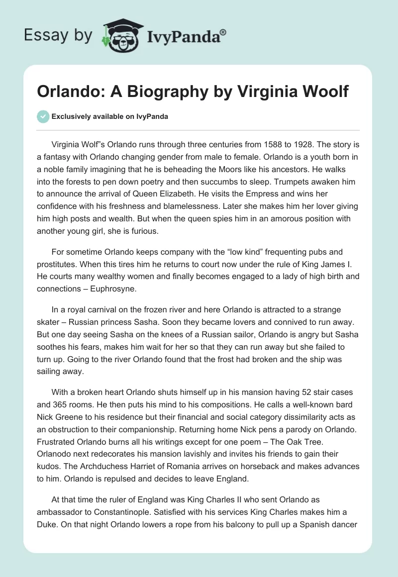 "Orlando: A Biography" by Virginia Woolf. Page 1