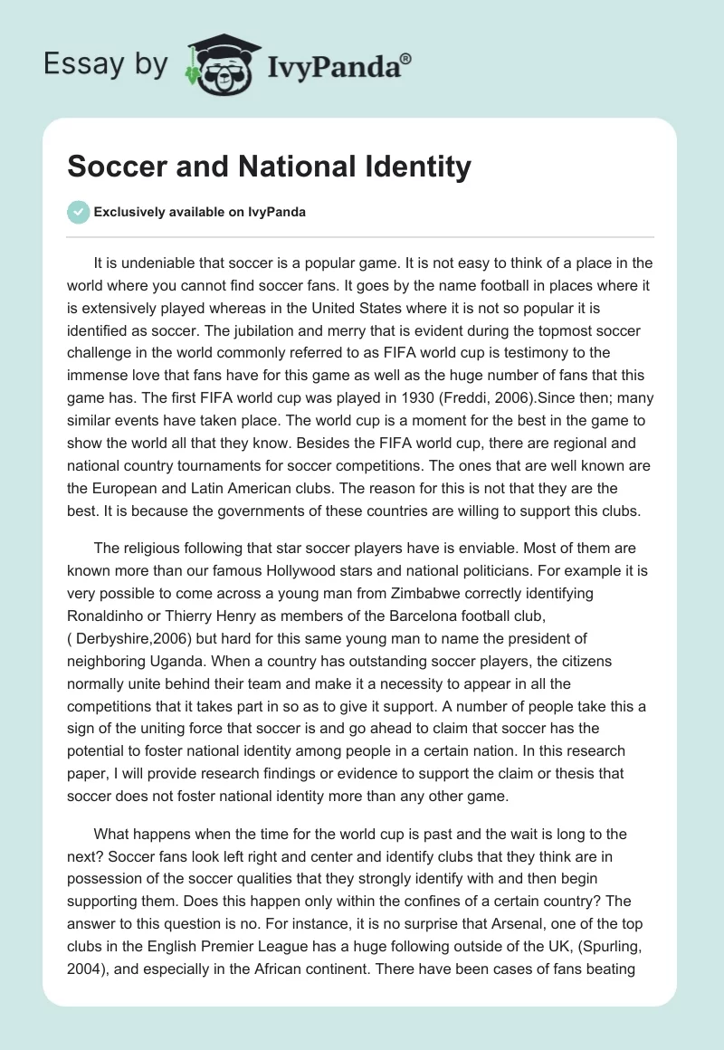 Soccer and National Identity. Page 1