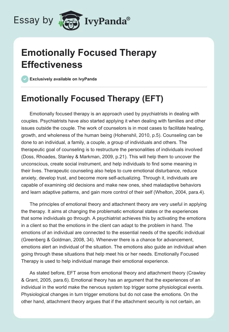 Emotionally Focused Therapy Effectiveness. Page 1