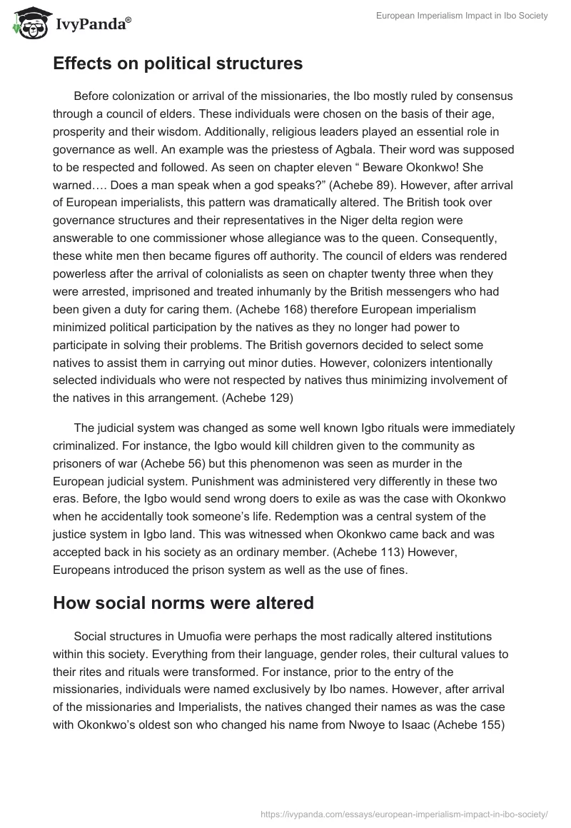 European Imperialism Impact in Ibo Society. Page 2