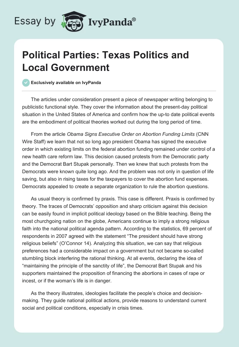 Political Parties: Texas Politics and Local Government. Page 1