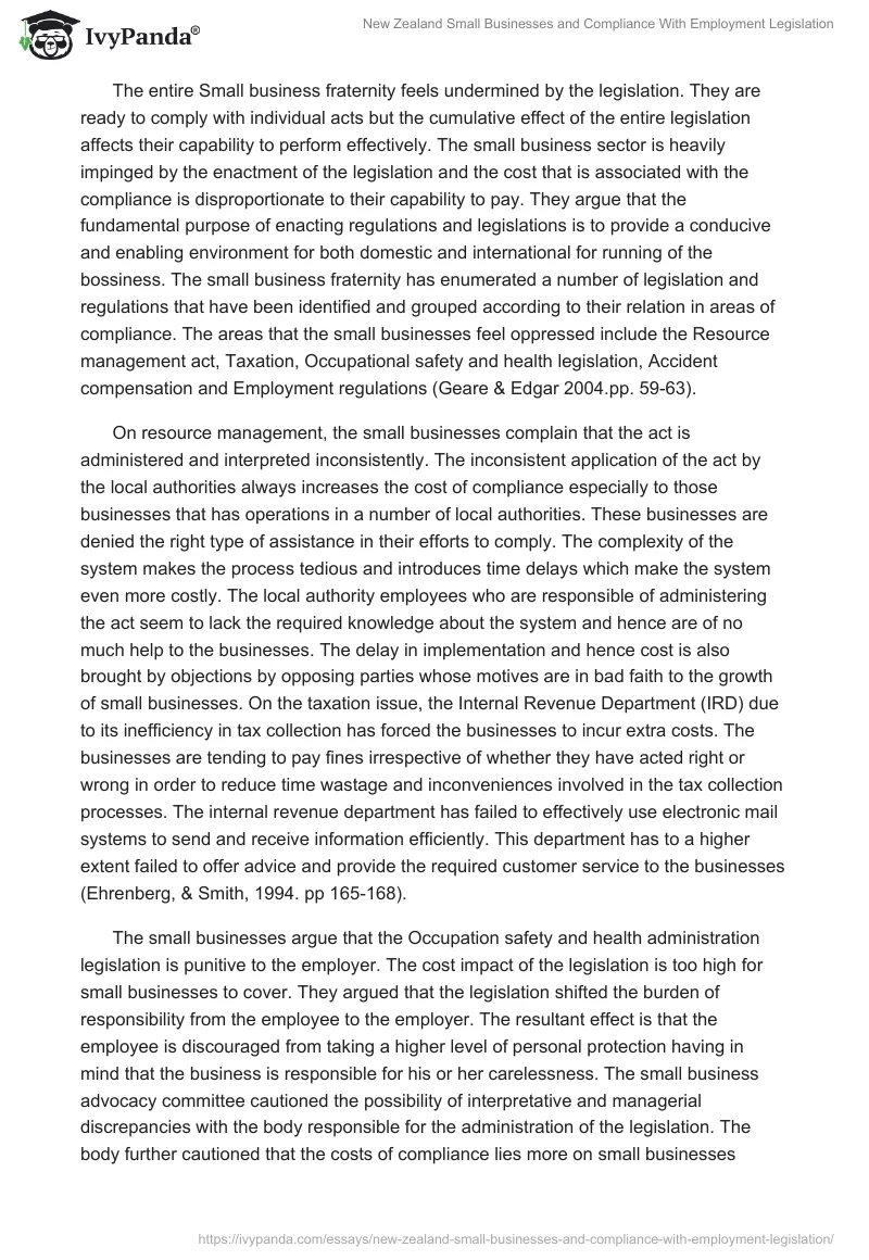 New Zealand Small Businesses and Compliance With Employment Legislation. Page 2