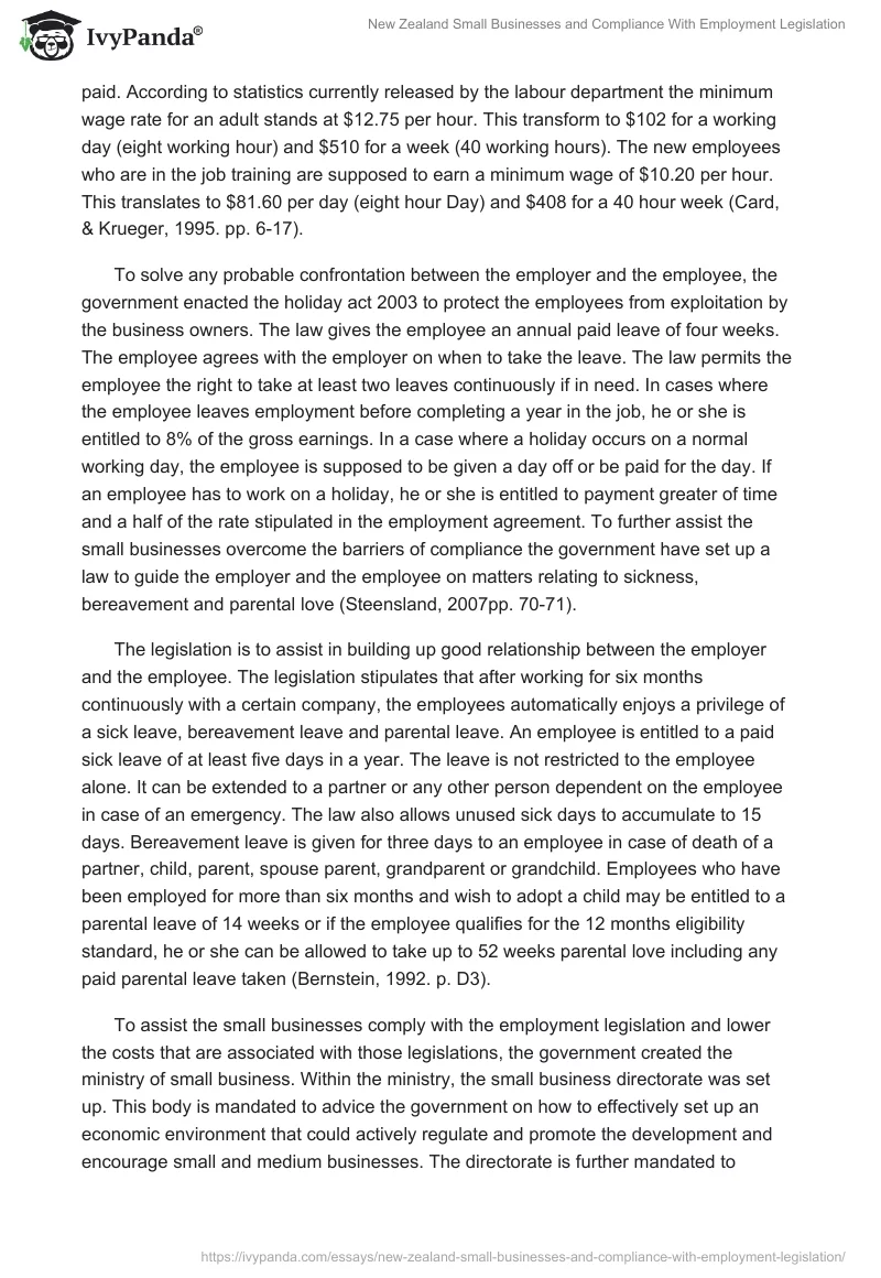 New Zealand Small Businesses and Compliance With Employment Legislation. Page 4