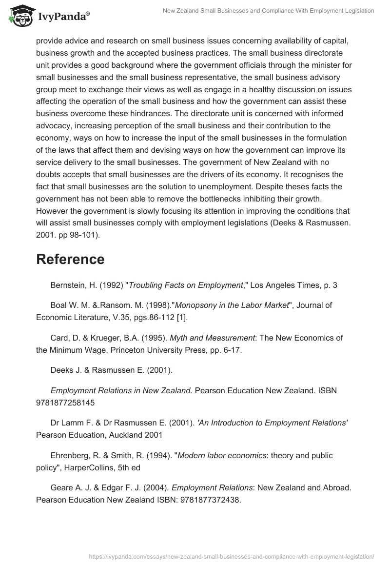 New Zealand Small Businesses and Compliance With Employment Legislation. Page 5