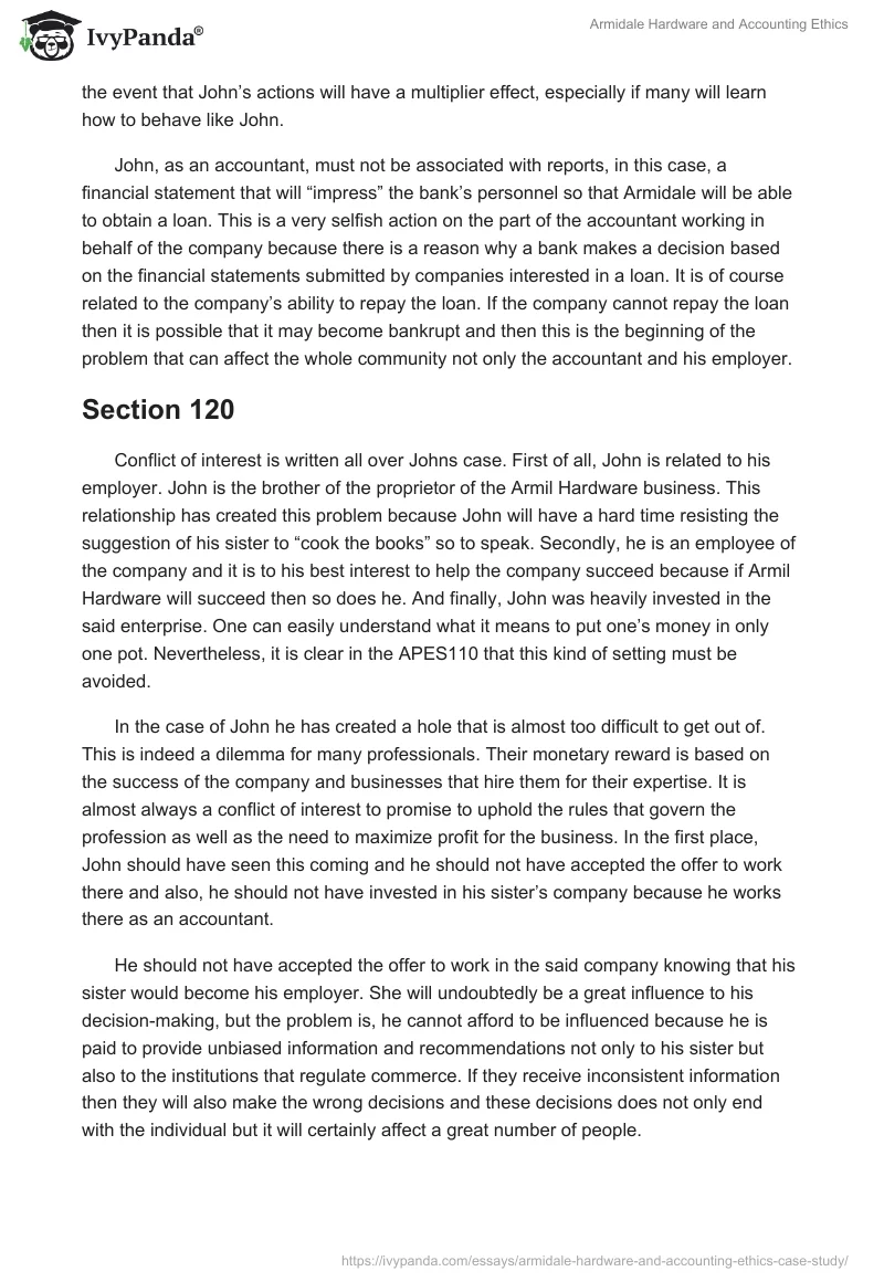 Armidale Hardware and Accounting Ethics. Page 2