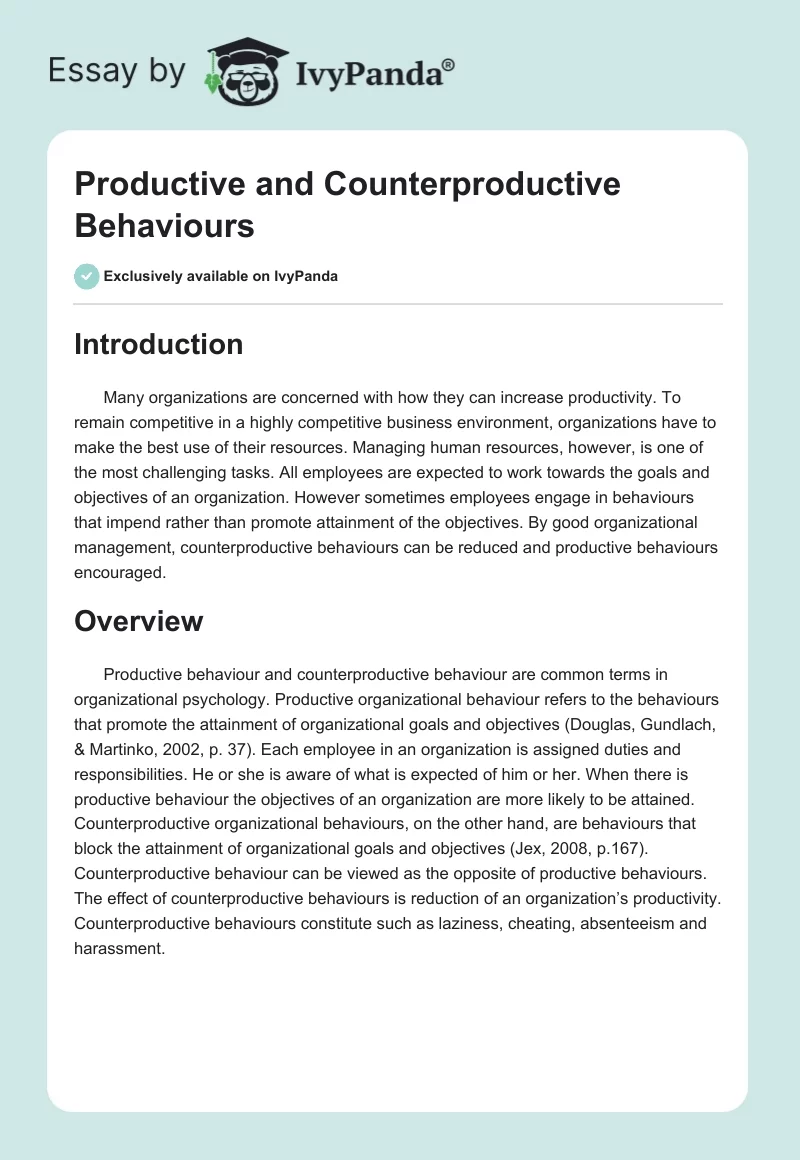 Productive and Counterproductive Behaviours. Page 1