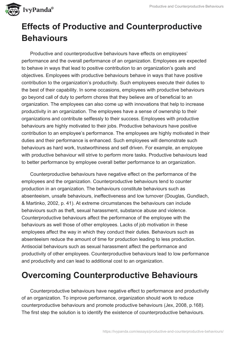 Productive and Counterproductive Behaviours. Page 2