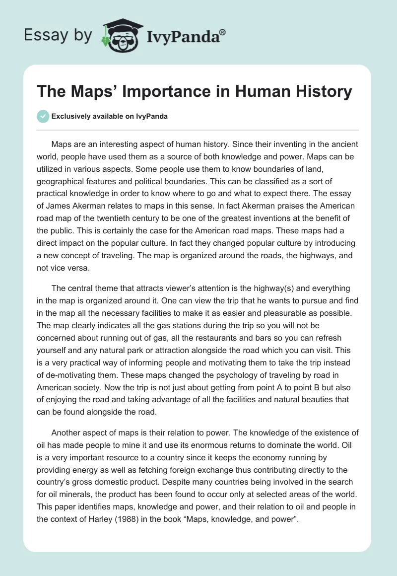 The Maps’ Importance in Human History. Page 1