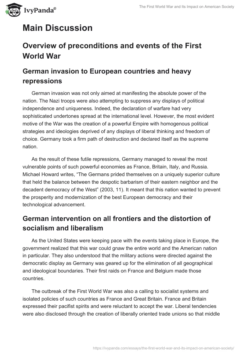 The First World War and Its Impact on American Society. Page 2